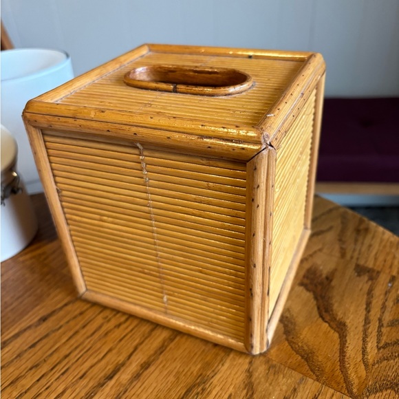 Vintage Bamboo Tissue Box Cover Boho Coastal Bathroom Decor - Picture 2 of 4